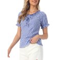 thumbnail image 4 of INSPIRE CHICGingham Plaid Blouse for Woman's Peasant Round Neck Ruffles Puff Sleeve Top XL Royal Blue, 4 of 5
