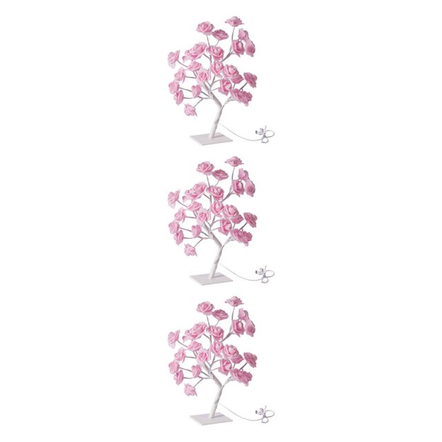 Decodeary Color Changing Lighted Rose Tree Lamp Unique Gift For Any Occasion Wide pink rose white rod 3Set