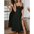 thumbnail image 4 of Women’s French Style Solid Color Slit Strap Dress – Sexy Summer Vacation Beach Party Sundress, 4 of 6