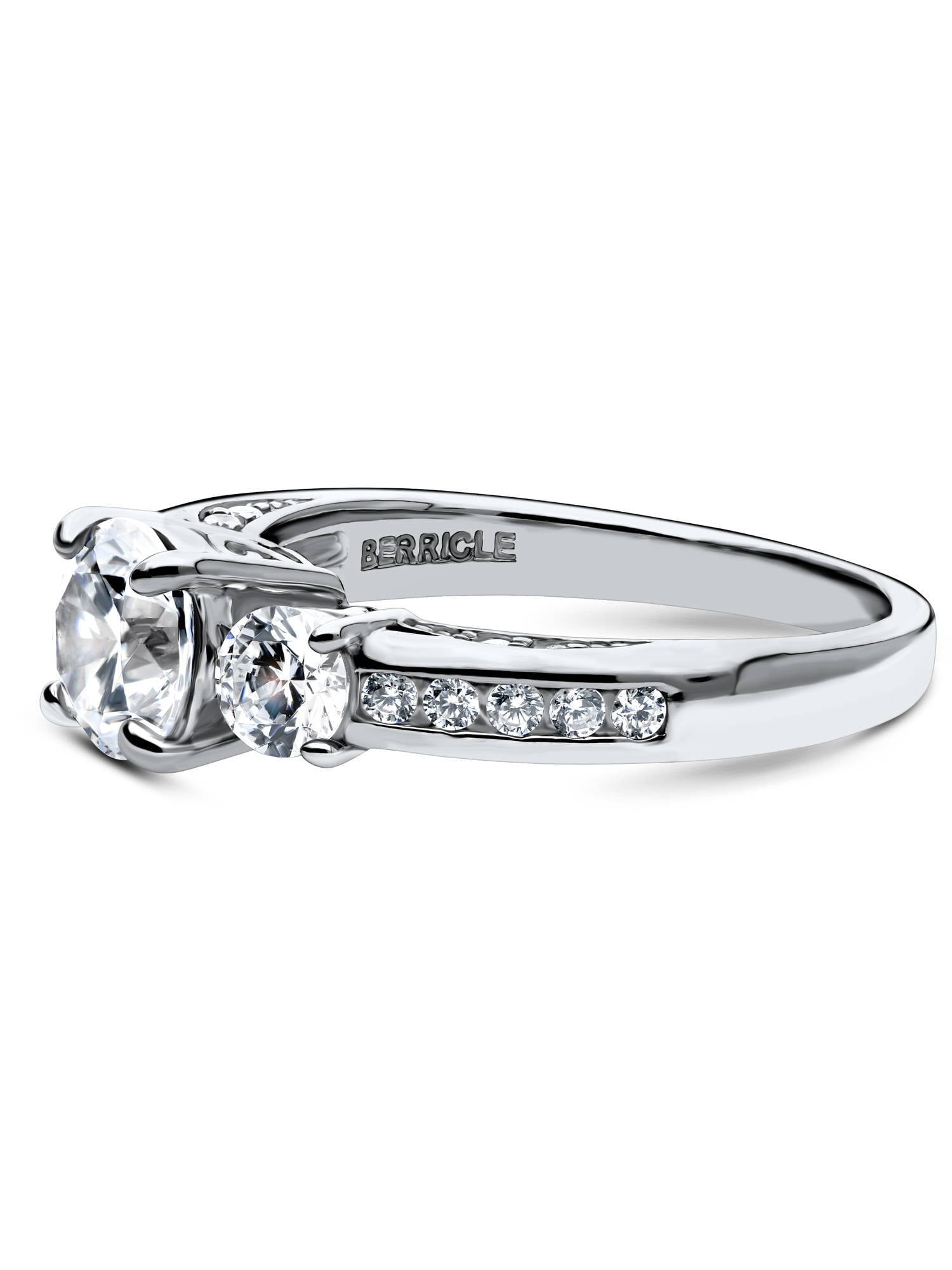 BERRICLE Sterling Silver 3-Stone Wedding Engagement Rings 1 Carat Round Cut Cubic Zirconia CZ Promise Ring for Women, Rhodium Plated Size 4.5