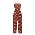 thumbnail image 4 of Summer Saving Wycnly Jumpsuits for Women Dressy Beach Boho Spaghetti Strap Long Jumpsuits with Belt Summer Square Neck Sleeveless Polka Dots Print Maxi Trendy Rompers Wine l, 4 of 6