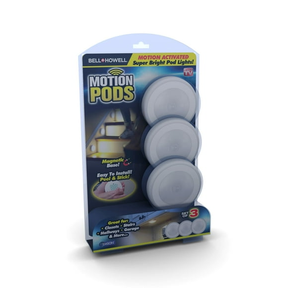 Bell + Howell Motion Pods Set of 3 Motion Activated LED Lights with Magnetic Base and Easy Peel & Stick Installation
