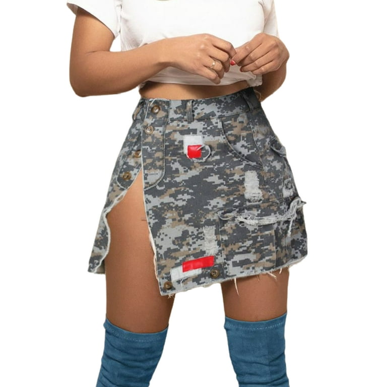 Ritualay Women Mini Skirts Split Short Skirt High Waist Casual Wrap Army Print Ladies Vintage Camouflage ACU Digital Camouflage G0579 S Walmart