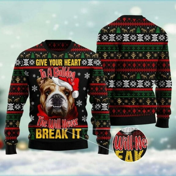 Give Your Heart Bulldog Christmas Sweater, Dog Christmas Sweater, Dog Sweaters