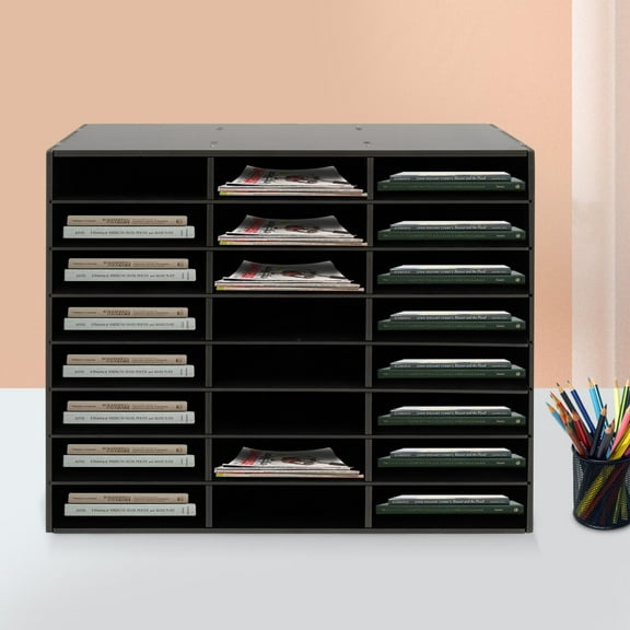 Office Mailbox 24-compartment Literature Organizer 29*11.9*23.5in Modern Black Literature Organizer, Desktop File Holder