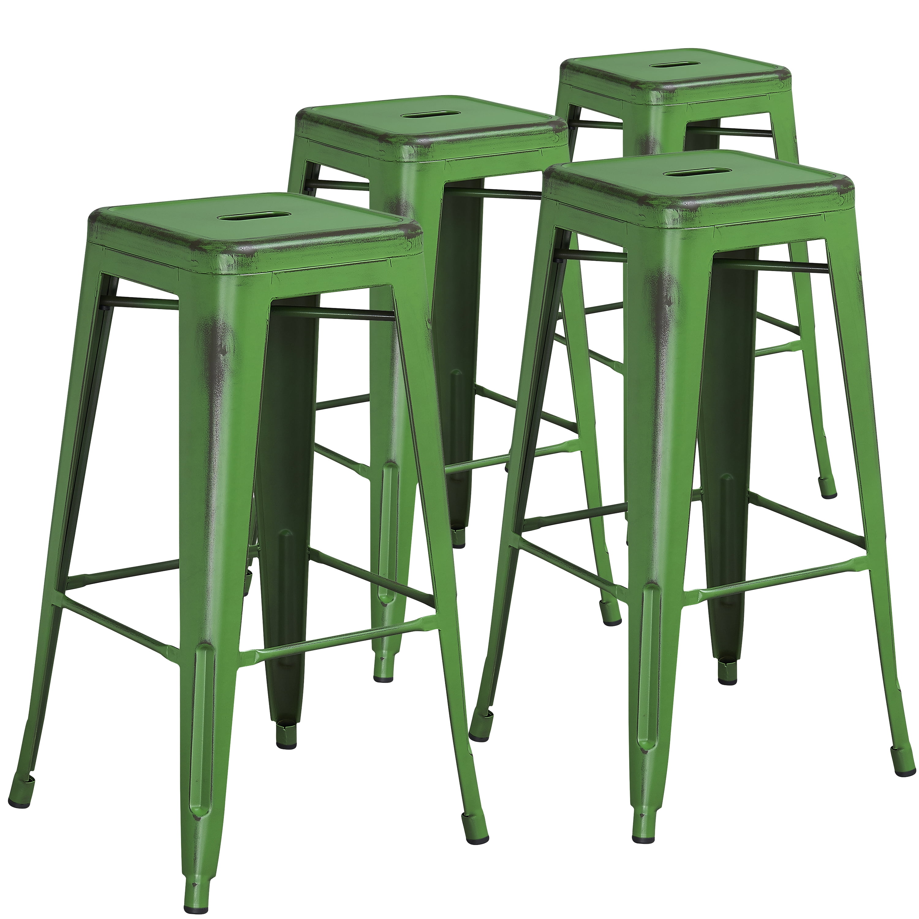 4 Pk. 30'' High Backless Distressed Metal IndoorOutdoor Barstool