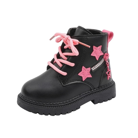 Toddler Girls Lace Up Ankle Boots Kids Slip On Platform Short Combat Booties Fleece Lined Non Slip Winter Boots Black Size 8 Toddler