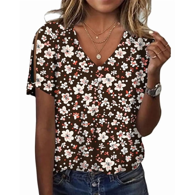 Top tipo túnica HOTYD para mujer, estampado floral bohemio, cuello en V, 4XL