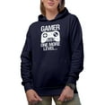 thumbnail image 2 of Gamer, Just One More Level with Game Controller, Navy Blue Hooded Sweatshirt or Hoodie, Medium, 2 of 5