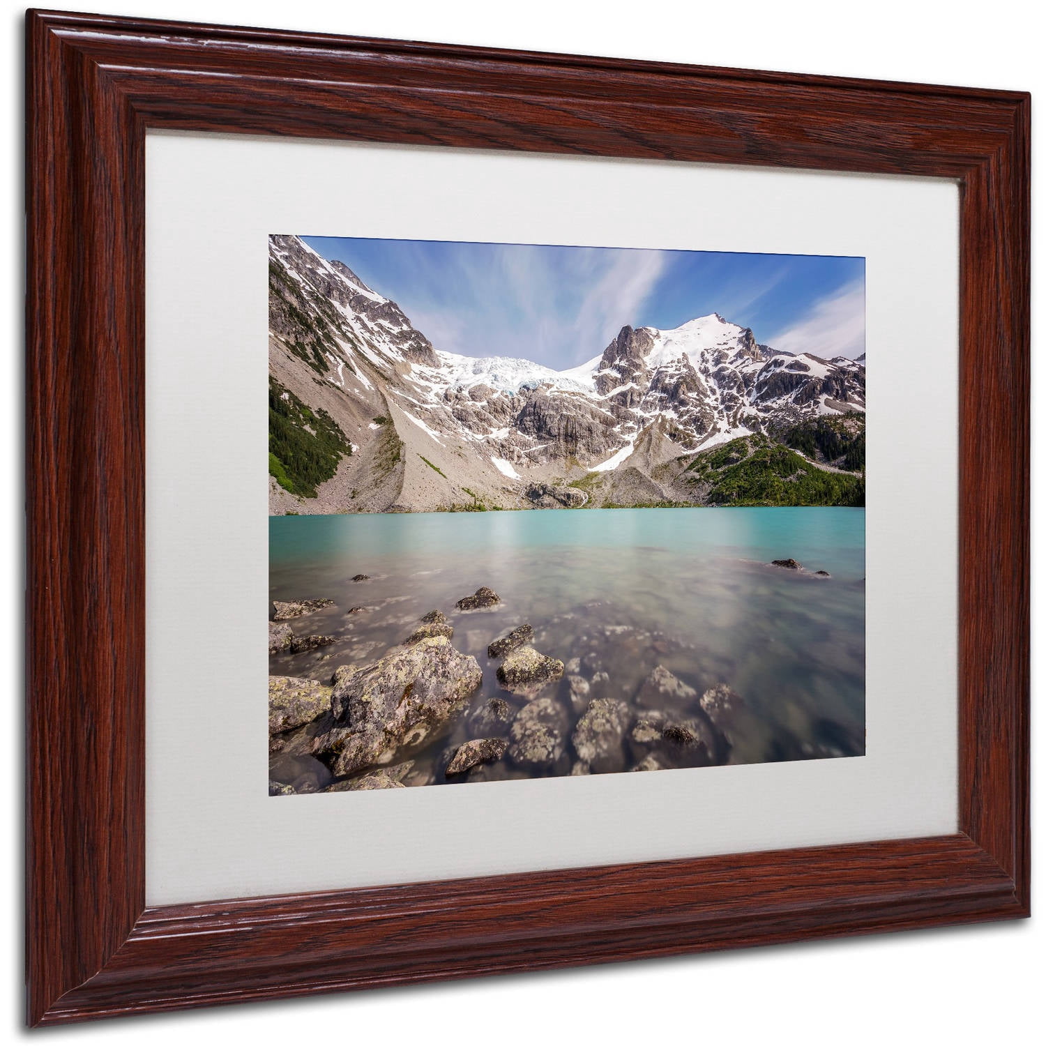 Trademark Fine Art 'Turquoise Blue Lake' Canvas Art by Pierre Leclerc, White Matte, Wood Frame