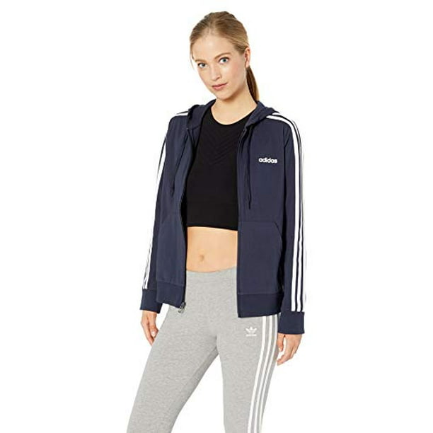 adidas Women's Essentials 3-stripes Single Jersey Full-zip Hoodie, Legend Ink/White, XX-Large adidas Women's Essentials 3-stripes Single Jersey Full-zip Hoodie, Legend Ink/White, XX-Large