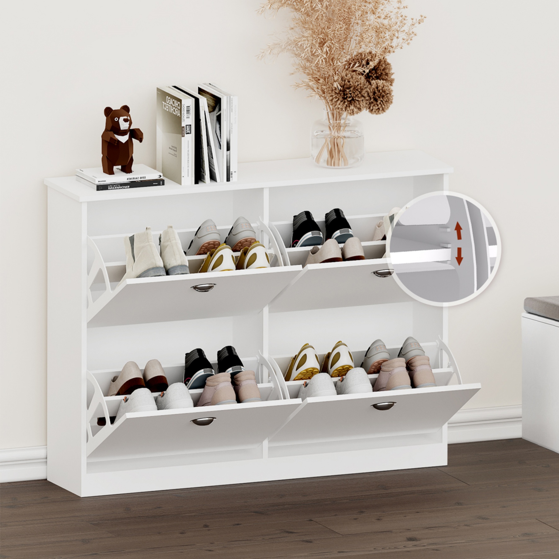 Aukfa 40.3" Slim Narrow Shoe Cabinet with Drawers for Entryway,Entryway Shoe Organizer w/Adjustable Shelves,White
