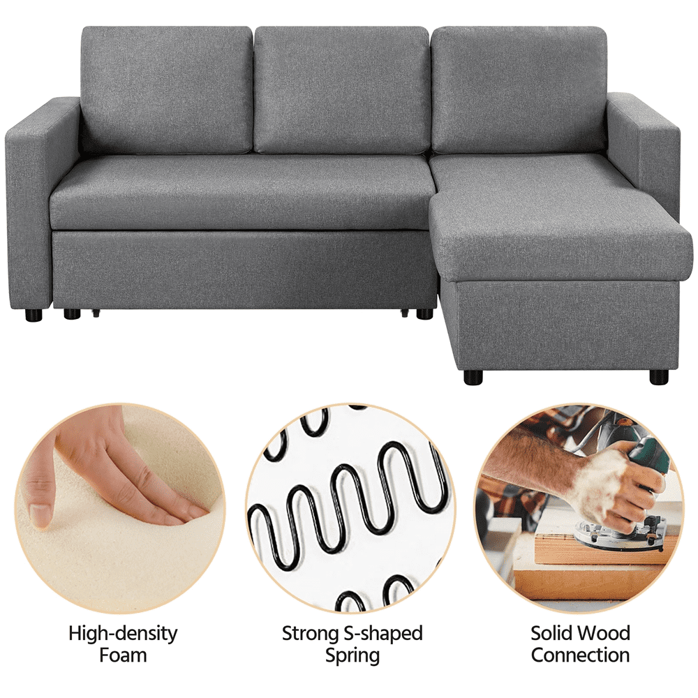 Renwick L-Shaped Reversible Sleeper Sectional Sofa with Chaise and Storage, Light Gray