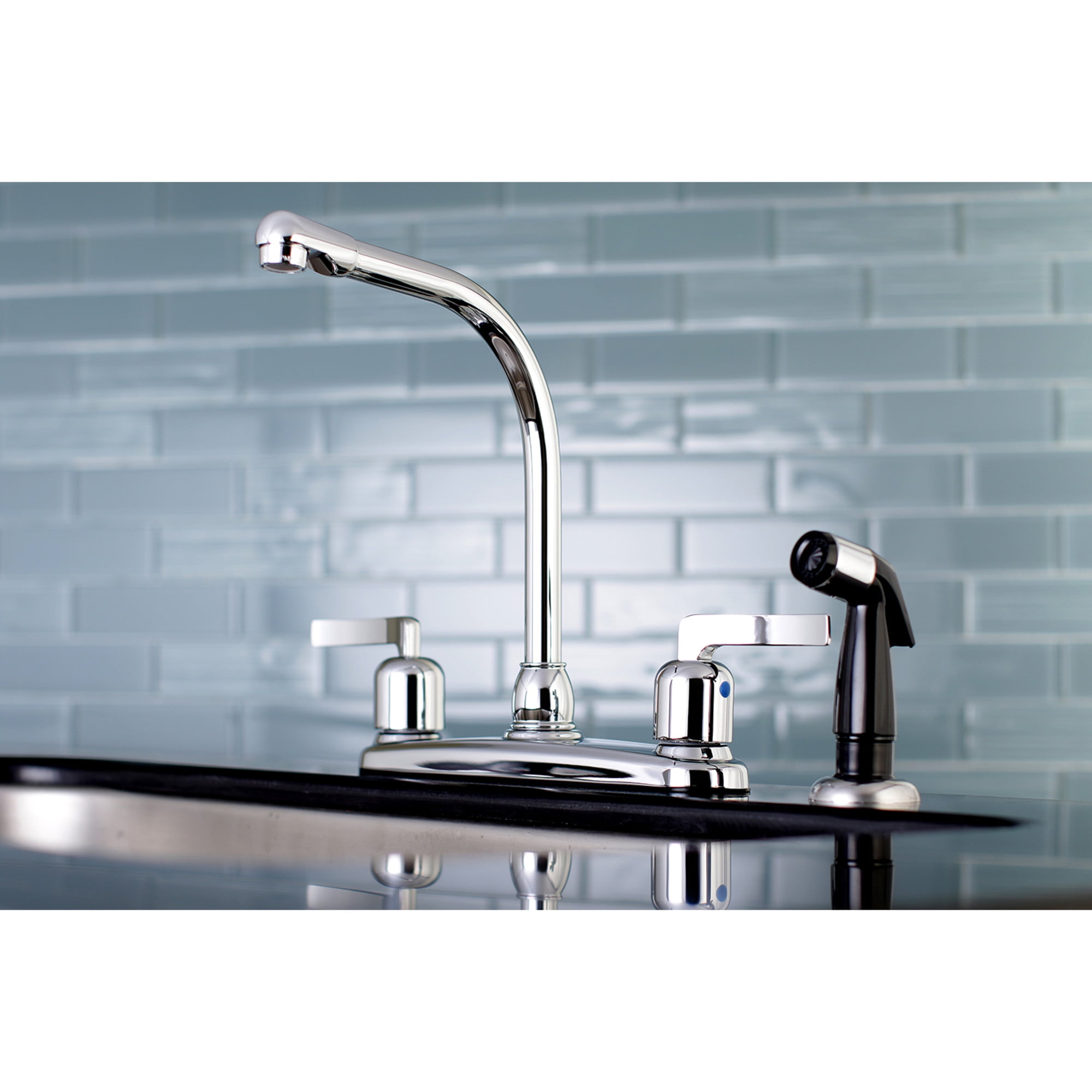 Kingston FB751EFL Centurion Two-Handle 4-Hole 8" Centerset Kitchen Faucet with Side Sprayer in Polished Chrome