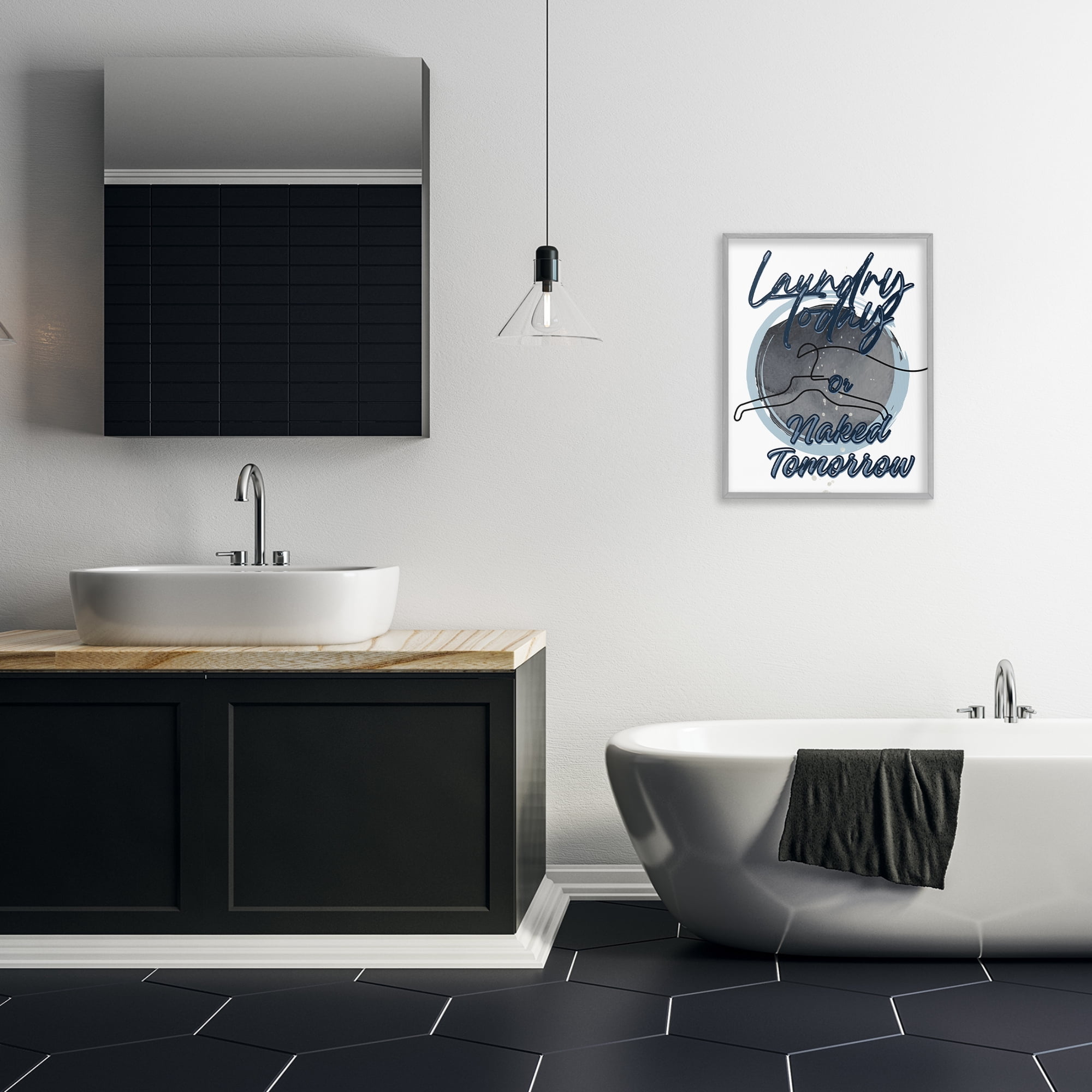 Laundry Phrase with Hanger Contour Gray Framed Giclee Art, design by Jesse Keith