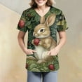 thumbnail image 4 of ADSSDQ Easter Scrub Tops Women Stretchy Vneck Short Sleeve Easter Rabbit Print Nurse Working Uniforms with 2 Pockets Dark Green M, 4 of 6