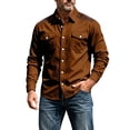 thumbnail image 2 of thefmos Men's Plus Size Long Sleeve Corduroy Shacket Fall Winter Casual Button Down Shirt Classic Collared Work Outfits Tops, Coffee XL, 2 of 9