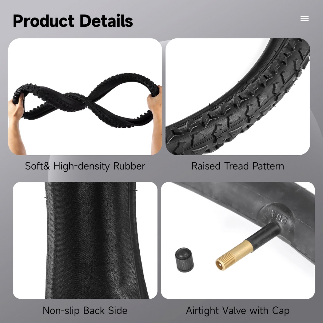 2 Pack 24" x 1.95" Mountain Bike Tire Replacement Set,Bike Tires with Repair Kit, Folding Portable MTB Tires, Replaceable Bike Tires with Inner Tubes and Levers, Rubber Tires for Hard Roads