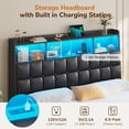 thumbnail image 4 of Queen Size Bed Frame with Storage Headboard and 4 Drawers, Wooden Upholstered Platform Beds with Charging Station and LED Lights, Metal Slats, No Box Spring Needed, Black, 4 of 9