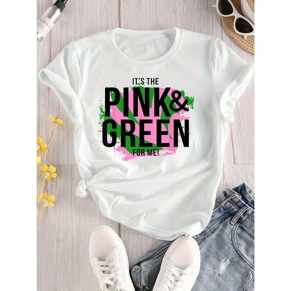 Women’s 'It's the Pink & Green for Me' Color Block Tee – Y2K Palette Graphic | Casual Short Sleeve Tops