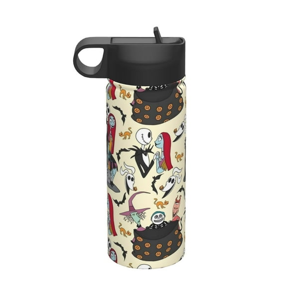 The Nightmare Before Christmas 18oz Insulated Sports Water Bottle, Stainless Steel Tumbler With Straw Cap