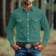 thumbnail image 2 of UVEASISHA Big and Tall Work Shirts for Men Long Sleeve Button Down Shirt Solid Color Regular Fit Cowboy Shirts Western Vintage Cargo Shirt with Pockets Green XL, 2 of 8