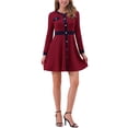 thumbnail image 2 of Vestido A-Line Elegante de Cuello Redondo con Botones de Houndstooth para Mujeres INSPIRE CHIC Talla M, 2 of 6