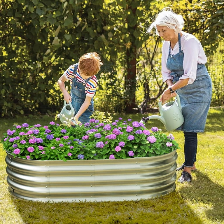 HGD Raised Garden Bed Kit Oval Galvanized Metal Outdoor Planter