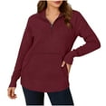 thumbnail image 4 of biudgviw Womens Tops Long Sleeve Quarter Zip Pullover Shirts Casual Loose Fit Textured Knit Sweater with Pocket Trendy Outfits, 4 of 7