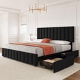 thumbnail image 1 of Bingirl Queen-Size Black Platform Bed with Four Storage Drawers and Adjustable Height Headboard, Linen Upholstered, No Box Spring Needed, Easy to Assemble, 1 of 8
