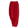 thumbnail image 4 of BODOAO Womens Linen Pants Soft Comfy Long Lounge Pants for Summer Office Dress Work Slacks Womans Summer Pants Drawstring Elastic Waist Trousers with Pockets Pockets Pants for Women Red S, 4 of 6