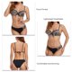 thumbnail image 5 of Traje de baño dividido en rosa y negro con ribete de volantes y braguita de tiro bajo, talla L Conjunto de tankini con lazo y estampado floral, 5 of 6