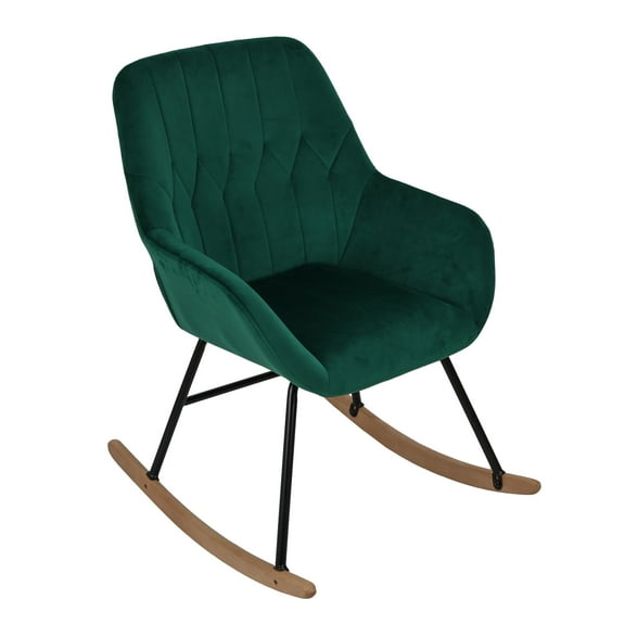 LuxenHome Upholstered Green Velvet Rocking Chair