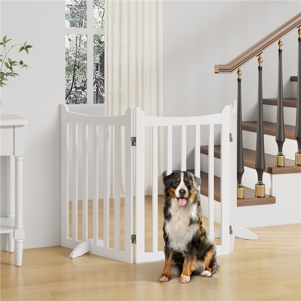 Yaheetech 35.6" Tall 3-Panel Wooden Pet Gate with Support Feet, White