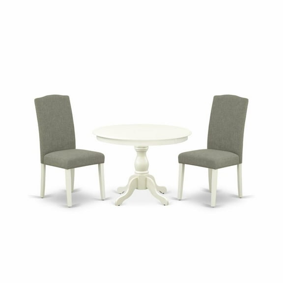 East West Furniture Hartland 3-piece Wood Dining Set in Linen White/Dark Shitake