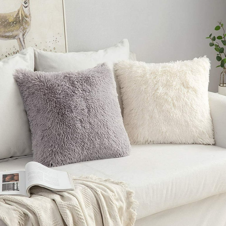 Pack Of 2 Faux Fur Throw Pillow Covers Cushion Covers Luxury Soft Decorative  Pillowcase Fuzzy Pillow Covers For Bed/couch,18 X 18 Inches Tw