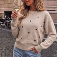 thumbnail image 3 of TGSLY Women's Heart Embroidered Sweater Soft Casual Crew Neck Puff Long Sleeve Knit Tops Relaxed Dressy Solid Color Fall Cropped Pullovers S, 3 of 7