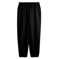 thumbnail image 7 of Domuza Mens Cotton Linen Pants Elastic Waist and Ankle Drawstring Baggy Style Lightweight Breathable Beach Pants Black M, 7 of 7