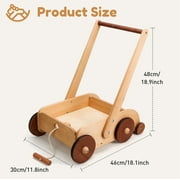 Woodtoe Wooden Baby Walker, Adjustable Speed Anti-Rollover Push Walker Toy for Babies Learning to Walk, Natural Wood Toddler Push and Pull Baby Walker Wagon Gift for Boy Girl 1 2 3(Patent Protection)