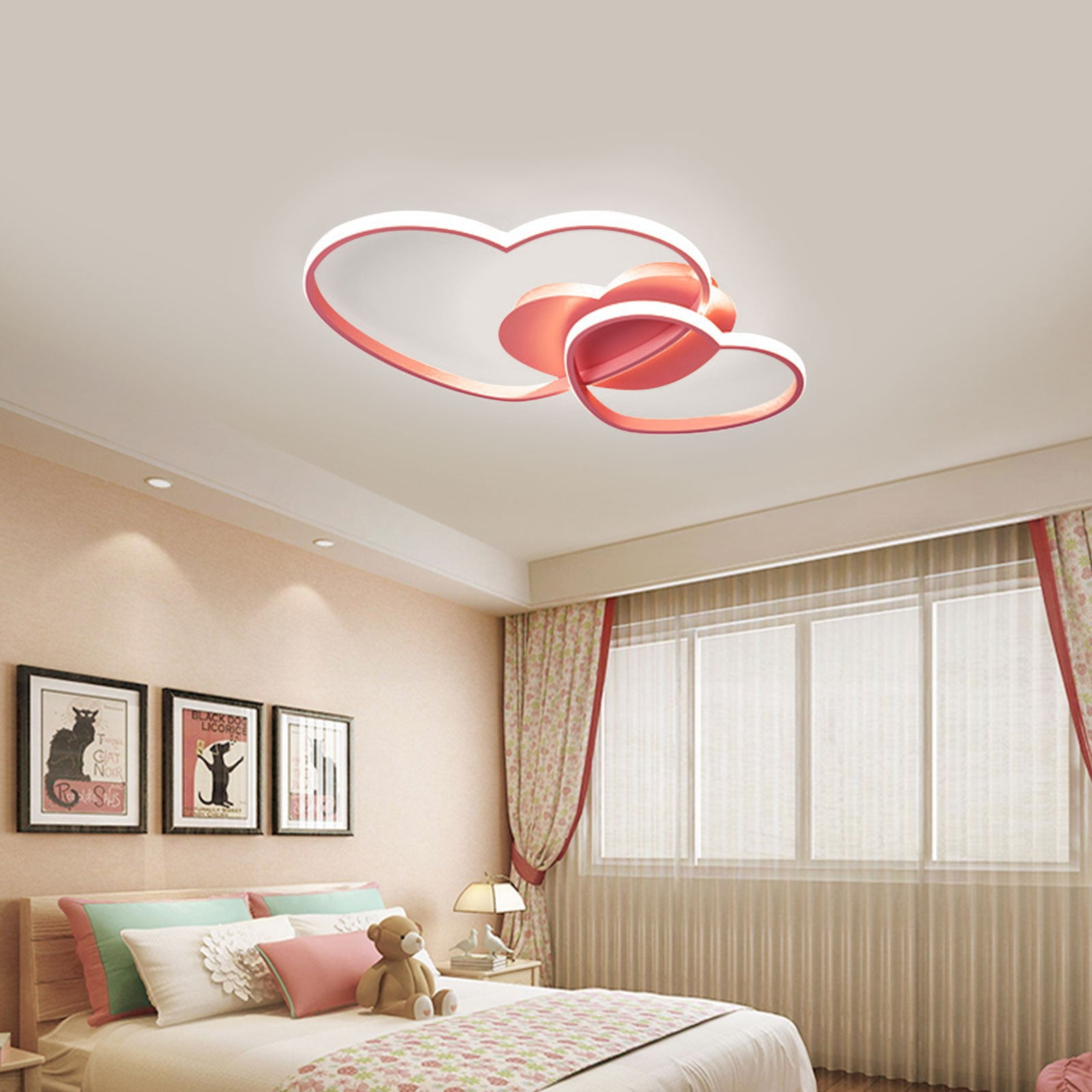 20.47*12.99 Elegant Pink Heart-shaped Ceiling Light Flush Mount Lighting Fixture for Living Room, Bedroom