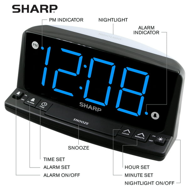 Sharp Led Digital Alarm Clock - Simple Operation - Easy To See Large  Numbers, Built In Night Light Blue Digit - Walmart.Com