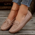 thumbnail image 3 of Rokment Womens Wedge Slip on Walking Loafers Vintage Bow Leather Low Heels Ballet Flat Dress Shoes Boho Beach Casual Spring Fall Footwear Pink Size 6.5, 3 of 6