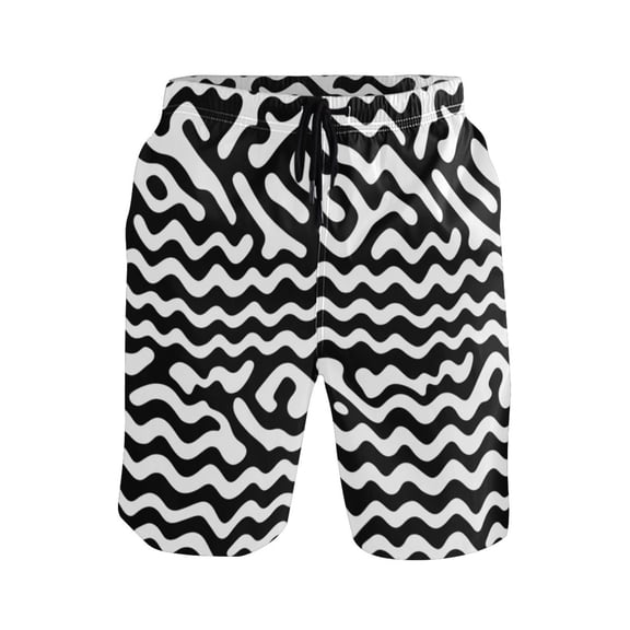 Black and White Waves Mens Swim Trunks Quick Dry Board Shorts Breathable Fit Beach Shorts Swimwear