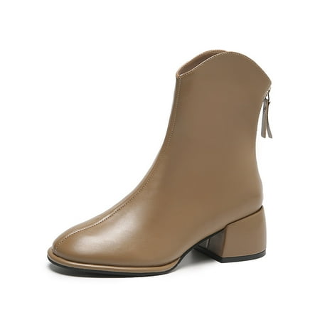 

Daeful Ladies Comfort Zip Up Chunky Heel Boot Office Anti-Slip Ankle Boots Outdoor Breathable Solid Khaki 5