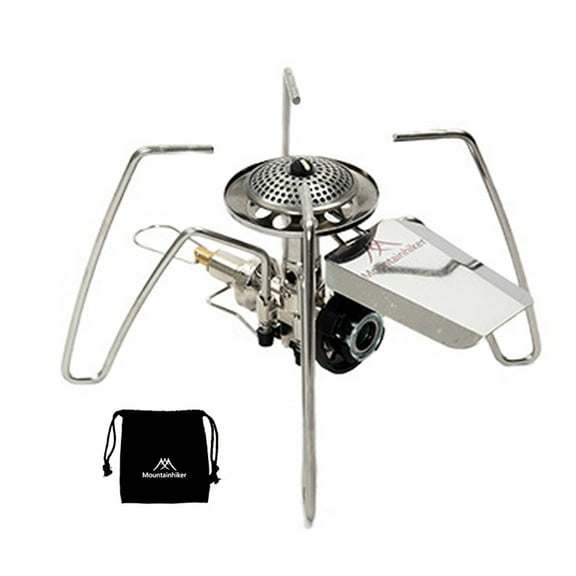 Mountainhiker Réchaud à Gaz de Camping Portable Argenté - Brûleur de Pique-Nique Pliable Haute Puissance 3300W avec Allumage Électrique, Idéal pour les BBQ et la Cuisson en Plein Air