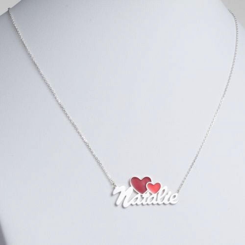 Personalized Planet Women's Script Name with Enamel Hearts Necklace