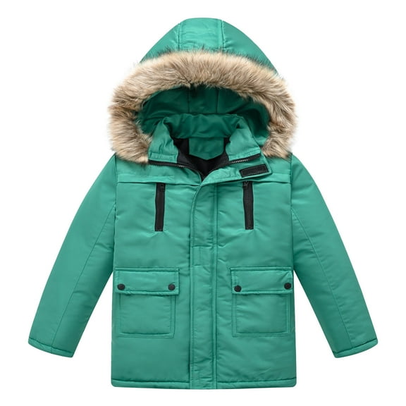 Baby Toddler Winter Down Jacket Fur Collar Hoodie Lined Outerwear Coats Padded Outerwear Coat Baby Boy Girl Winter Clothes for Toddler Kids 8T