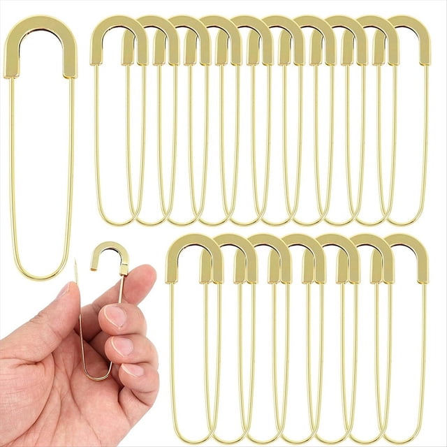 Imperdibles Extra Grandes de 7,6 cm (3 Pulgadas) - 20 Unidades - Broches de Costura Sin Espiral - Imperdibles Gigantes, Dorado