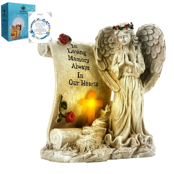 Memorial Statue Garden Angel Solar Led Light Cemetary Grave Decorations Memory