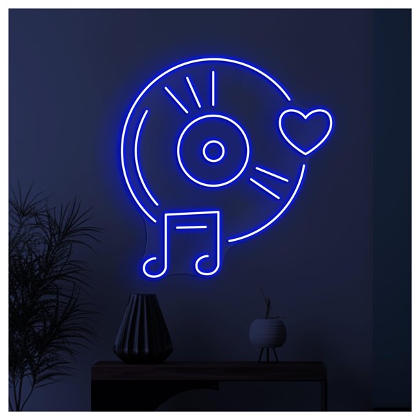 Letrero De Neón LED Con Diseño Disco Música, Vinilo Para Pared, Corazón Musical, Luz Para Habitación, Escaparate, Entrada Comercial 50cm